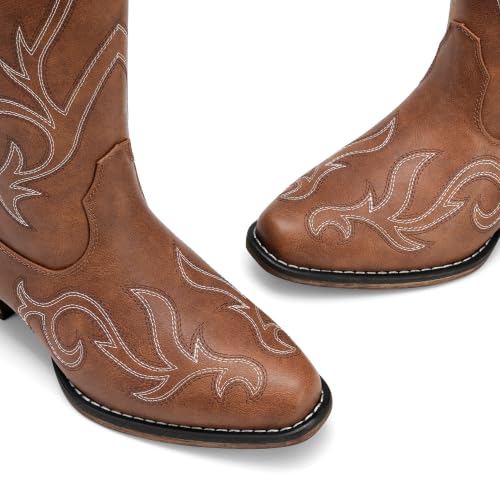 DREAM PAIRS Women's Cowboy Cowgirl Mid Calf Boots,Classic Tan,8.5 by DREAM PAIRS - Used condition - Image 7
