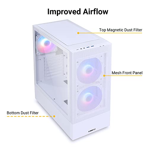 Image of LIAN LI High Airflow Mid-Tower ATX PC Case with RGB Fans, Tempered Glass Side Panel, USB-C Port (LANCOOL 205 MESH C, White)
