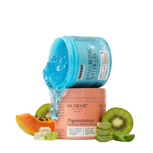 Nuskhe By Paras | AM PM Pigmentation Combo |Deep Hydration | Day & Night Care | Natural Formula | fades pigmentation | Glowing Skin Hyaluronic Face Gel | Pigmentation Cream | For Men & Women | 100gm Each