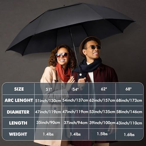 Image of NINEMAX Large Golf Umbrella Windproof Strong 54 /62 /68 Inch,Extra Big Golf Umbrellas Automatic Open Double Canopy for Gents Women