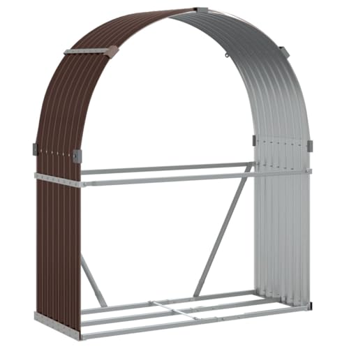 ACAGALA Soporte para leña de chimenea de metal, 120 x 45 x 140 cm, estantería para leña exterior, almacenamiento de leña, acero galvanizado, color marrón