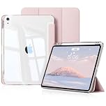 KVTVOU Case for iPad Air 11 Inch 2026/2025/2024 (M4/M3/M2), iPad Air 5th / 4th Generation 2022/2020 10.9 Inch with Pencil Holder, Clear PC Back, Ultrathin Protective Case, Auto Sleep/Wake, Pink