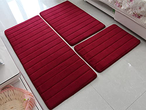 Lot de 3 tapis de bain antidérapants absorbant l'eau pour salle de bain, cuisine, salon, toilettes, rouge, tailles 40 x 60 cm, 50 x 80 cm, 40 x 120 cm