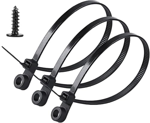 YIKANGHENG Black 5.9 Inch Nylon Zip Tie with Screw Holes 100 Pcs Includes 100 Pcs Black M4 x 12 Stainless Steel Screws for Daily Fastening