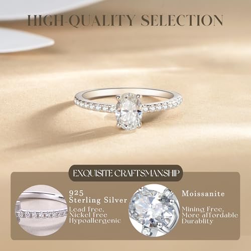 Solitaire Engagement Rings 1ct Moissanite Ring for Women, 7 * 5MM Oval Shape, D Color VVS1 Simulated Diamond Wedding Promise Proposal Ring for Wife birthday gift, All Size4