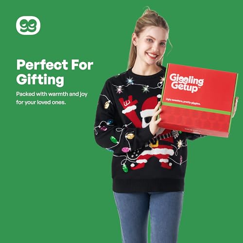 Giggling Getup Ugly Christmas Sweater, LED Light Up Christmas Dinosaur Ugly Sweater, Holiday Pullover - Image 6