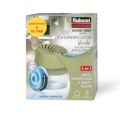 Rubson AERO 360º Deshumidificador portátil antihumedad (1 aparato y 1 tableta 450 g), absorbe humedad que previene la condensación, el moho y los malos olores, color verde oliva