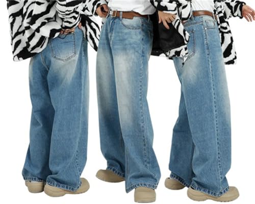 Men's Loose Fit Straight Leg Denim Jeans Baggy Wide Leg Plain Pants Trousers4