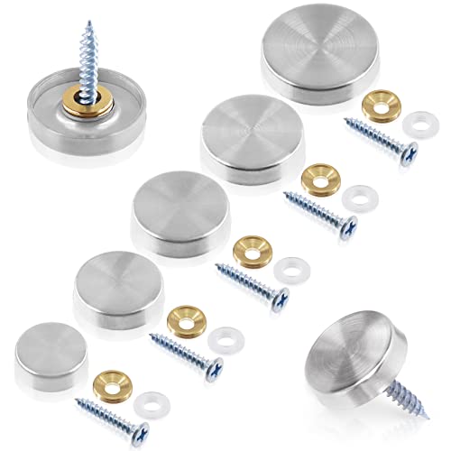 Wokape Lot de 20 capuchons de vis de miroir en acier inoxydable de 18 mm - Capuchons décoratifs avec vis - Fixations pour armoire, panneau, publicité, matériel
