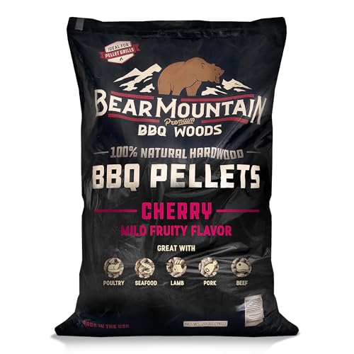 Bear Mountain Premium BBQ Woods 100% All-Natural Hardwood Pellets - Cherry Flavor (20 lb. Bag) Perfect for Pellet Smokers, Fruity Wood-Fired Flavor