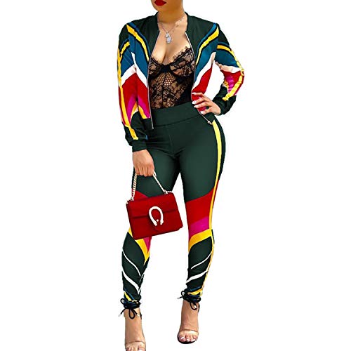 Casual 2 Piece Jumpsuit Color Block Blouse High Waisted Long Jogger Pants Set