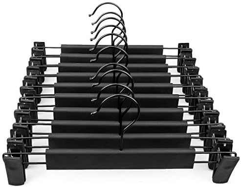 WEYANG Clothes Hangers Black Plastic Clothes Pants Hangers with 2-Adjustable Anti-Rust Clips Skirt Hangers and 360 Rotatable Hook Trousers Jean Hangers Pack of 10