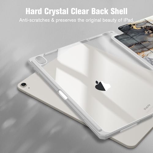Image of Fintie Hybrid Slim Case for iPad Air 13-inch (M2) 2024, [Built-in Pencil Holder] Shockproof Cover with Clear Transparent Back Shell (Cloudy Marble)