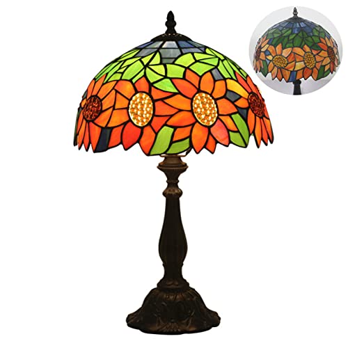 Lámpara de mesa Tiffany con diseño de girasoles de cristal coloreado de 48,3 cm de alto, mesita de noche, lámpara de lectura con base de aleación para dormitorio, salón, hogar, oficina, diseño de