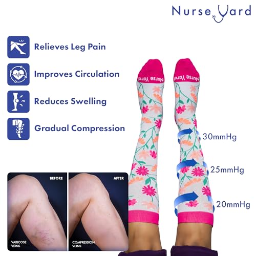 Image of Nurse Yard Compression Socks for Nurses - Women & Men - 20-30mmHg Graduated Compression, For Medical Staff, Athletes - 1 Pair