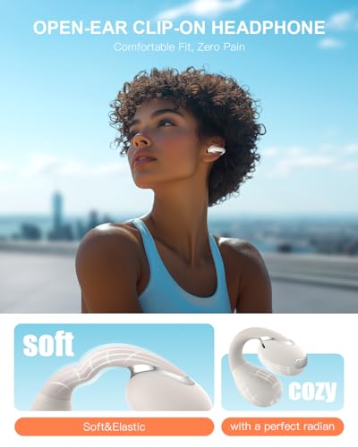 Image of Open Ear Clip Wireless Earbuds Bluetooth 5.4, Lightweight Comfort Sports Bone Conduction Headphones Built-in Mic for Clear Audio, Stable Fit Earphones 24H Play-Beige