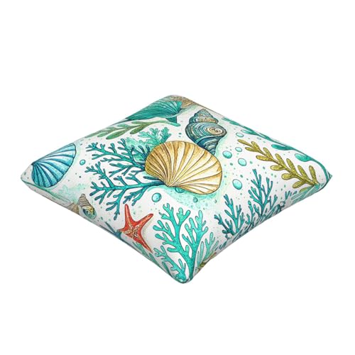 Linenovia Watercolor Ocean Seashell Throw Pillow Covers 18x18 Set of 2, Teal Blue Shell Coral Art Decorative Cushion Cases for Coastal Beach Decor — view 2