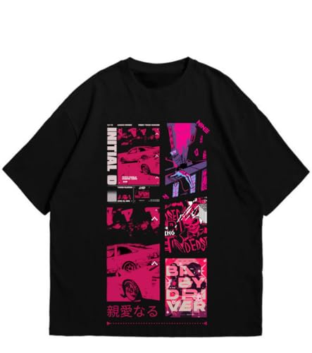 Image of Y2K Japanese Black Oversized T-Shirt, Premium Heavy Gauge Cotton, Drop Shoulder Baggy Streetwear Style for Men and Women