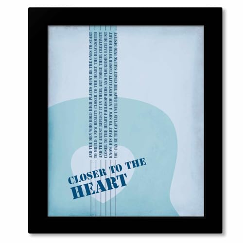 Closer to the Heart - Song Lyric Wall Art Guitar Typographic Print - Inspired Illustration Rock Music Memorabilia (14"L x 11"W, Print with Frame)