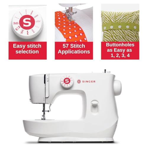 Image of SINGER 230281412 MX60, White | 6 stitches deliver 57 applications, LED light, Foot pedal, 4-step buttonhole , easy to use, great for crafts & mending