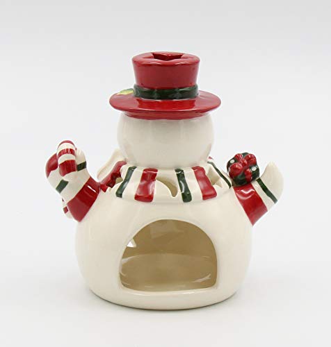 Fine Ceramic Snowman Wearing Scarf Tea Light Candle Holder, 5-1/2" H