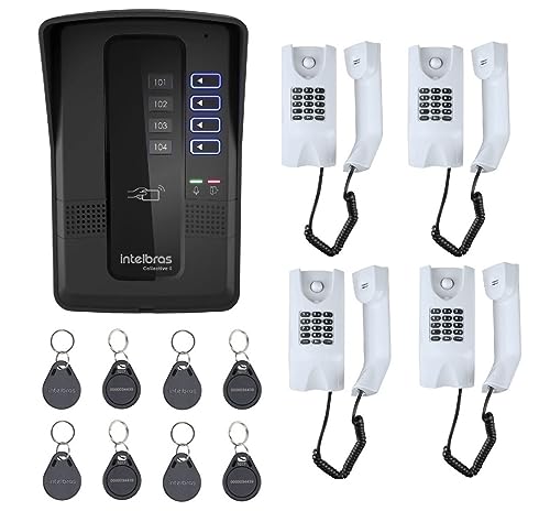 Kit Porteiro Eletrônico Coletivo 4 Pontos Collective 4i Intelbras 4 Ramais + Interfone Interno 4 Unidades + Cartão de Proximidade 8 Unidades