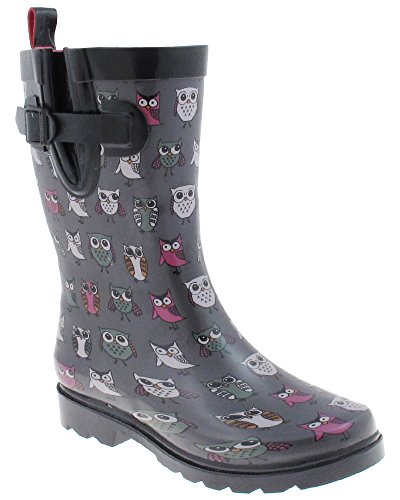 Capelli New York Pop Owls Printed Ladies Short Rubber Rain Boot