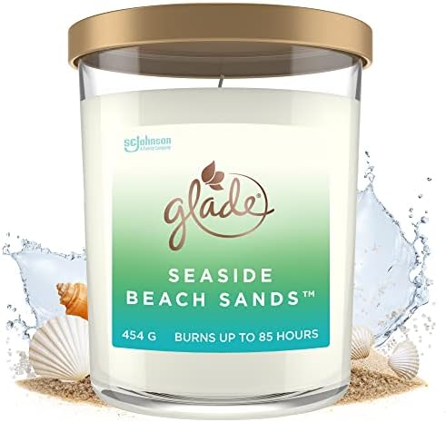 Glade Extra Large Scented Candle, Home Décor Jar Candle Infused with Essential Oils, 85 Hour Burn Time, Seaside Beach Sands, 454g, Packaging May Vary