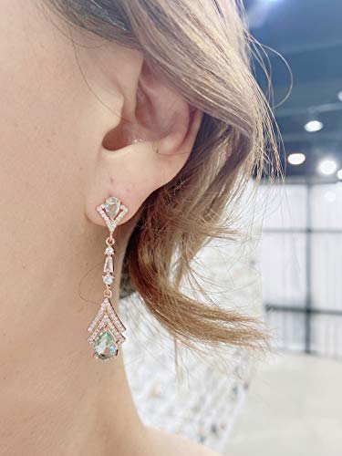 Rose-Gold Plated Colored Glass 925 Silver Post Earrings With Cubic Zirconia (Aquamarine) #TOP6