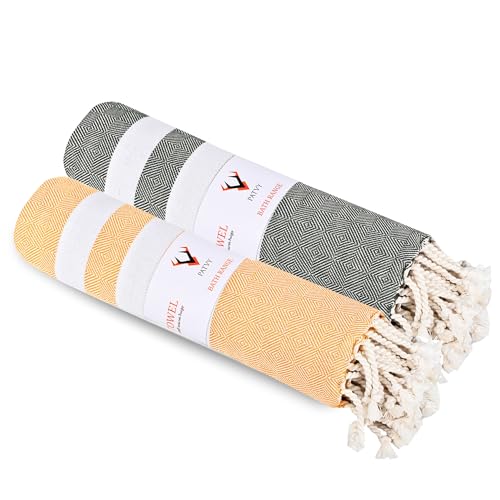 Image of Bamboo Cotton Bath Towels | Ultra Soft Quick Dry Towels for Men & Women | Large Size 75x150 cm | Lightweight Towel Set (Pack of 2, Yellow & Green)