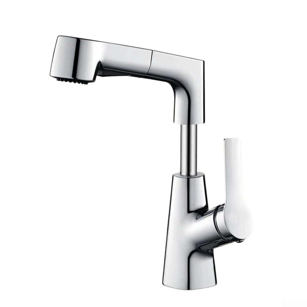 Design extractible et finition argent pour ce robinet de salle de bain haut de gamme