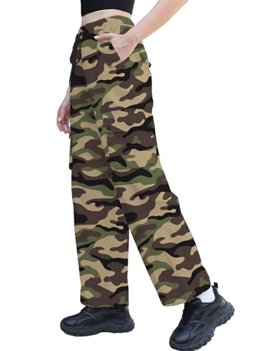 Image of Cromoncent Cargo Pants Girls & Women Parachute Pants Y2K Baggy Rave Clothes Waterproof with Pockets, 6 Years - 3XL