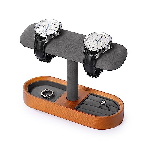 Oirlv Solid Wood Watch Stand T-bar Watch Holder Organizer for Men and Women Showcase Bracelet Bangle Jewelry Display Stand Rings Earrings Necklace Storage(Grey)