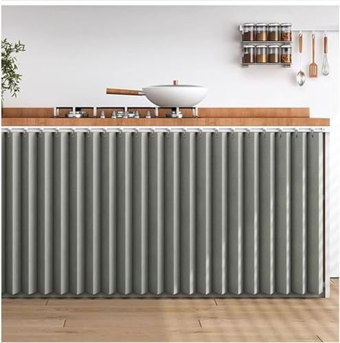 YSZBD Cortina para Gabinetes Bajo Fregadero - Impermeable Corredera y Antipolvo, Máxima Privacidad en Cocina,Grey-W160cm/H80cm