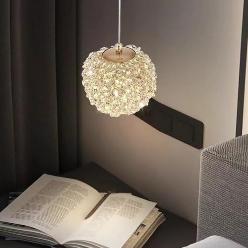 Lámpara colgante de cristal y aluminio dorado con cable ajustable y bombilla LED para isla 6