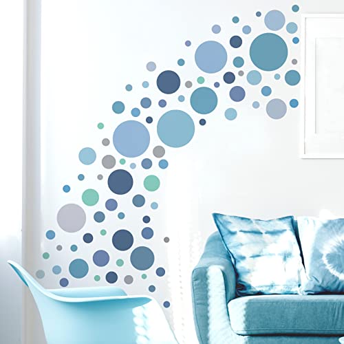 WandSticker4U®- 6 Bögen, 93 PUNKTE zum Kleben, pastell BLAU GRÜN TÜRKIS GRAU I Wandtattoo Punkte Kinderzimmer Wandsticker Kreise Dots I Möbelsticker Klebepunkte Mädchen & Junge Deko GROß