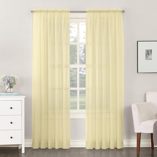 Image of No. 918 53566 Emily Sheer Voile Rod Pocket Curtain Panel, 59 inch x 84 inch, Yellow