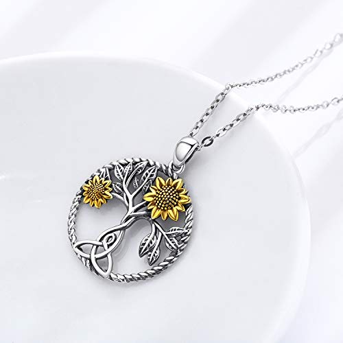 CHENGHONG Sunflower Necklace 925 Sterling Silver Tree of Life Necklace Daisy/Rose/Sunflower Pendant Necklace Sunflower Jewelry Gifts for Women Mom2