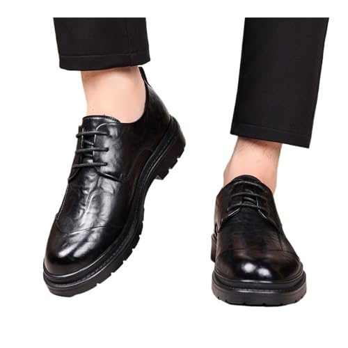 Young Men's Leather Shoes Business Casual Men's lace-up Shoes Oxfords(Black,9.5)2