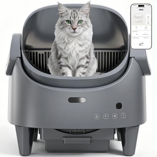 Automatic Cat Litter Box, Self-Cleaning Litter Box with Open-Top Design, 15-Layer Safety Protection System & Smart App Control, Electric Cat Litter Box with Adjustable Entry Height & Odor Control
