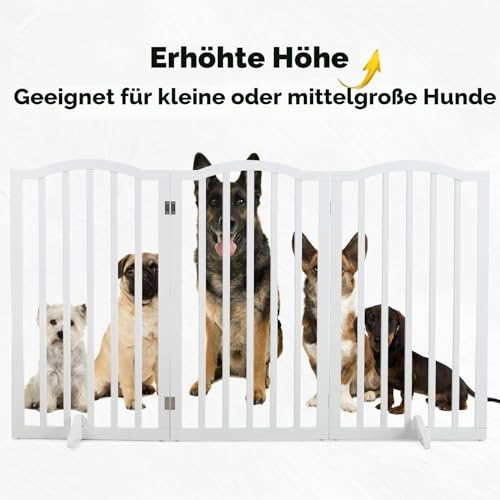 The Fellie Absperrgitter Hund H82cm, Freistehendes Schutzgitter mit Füßen，Kindergitter Klappbar, Holz Hundegitter Treppe, Absperrgitter für Häuser, Türöffnungen, Treppenschutzgitter ohne Bohren, Weiß
