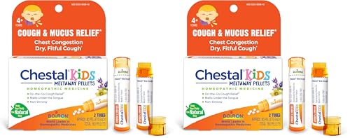 Image of Boiron Chestal Kids Pellets for Cough and Mucus Relief, Nasal or Chest Congestion, and Sore Throat Relief - 80 Count (Pack of 4)