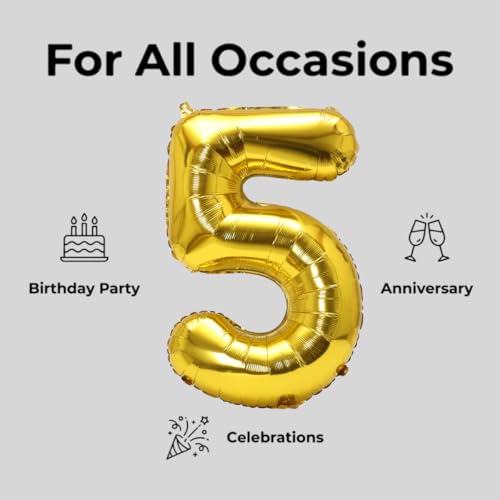 Image of YPSelected 32 Inch Large Foil Helium Number Balloon Birthday Wedding Party 0-9 (Gold, 5)
