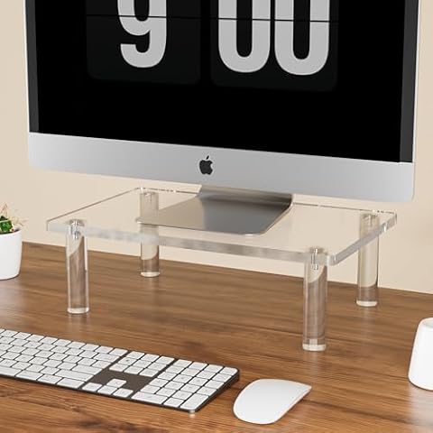 Brippo Acrylic Monitor Display Stand, Support Up To 88-LBS of Weight, 10mm Thickened Computer Stand, Long-lasting and Stable Clear Display Riser for Monitors, Laptops, Small Printers Cover