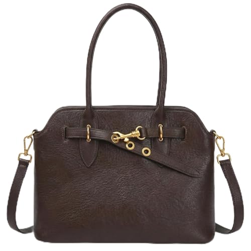 Image of Womens Leather Satchel Handbag, Top Handle Crossbody Purse | Genuine Leather, Structured Satchel, Small or Large, Top Handle, Crossbody Strap, Daily Carry, Work Travel