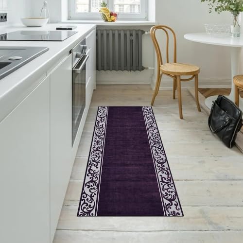 Alfombra pasillo antideslizante morada de 40 x 150 cm lavable contra manchas 5