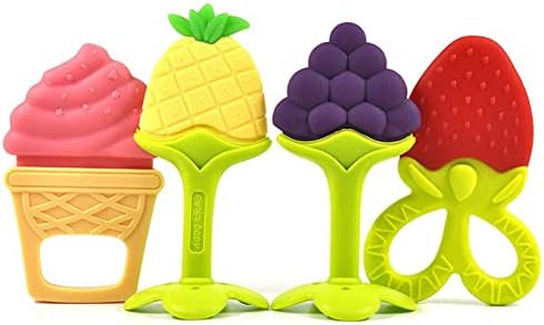 Baby Teething Toys (4 Pack), Olele Baby Chew Toys, BPA-Free Baby Teething Toy for Babies 0-6 Months. Natural Organic Freezer Safe Specialized Teether Toys for Toddlers, Relief Gingival Pain.