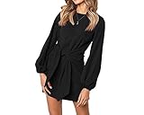 Longwu le Donne Le Maniche Lunghe Benda Festa Vestito Casual Nero-S