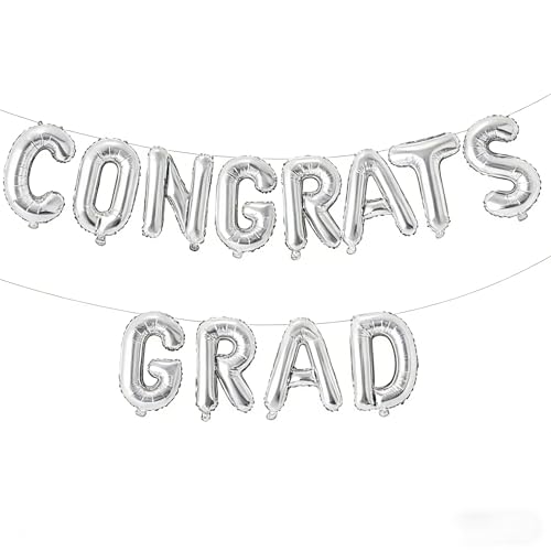 Image of Congrats Grad Balloon Banner, Congratulations Balloons Graduation Party Decorations 2026, Silver
