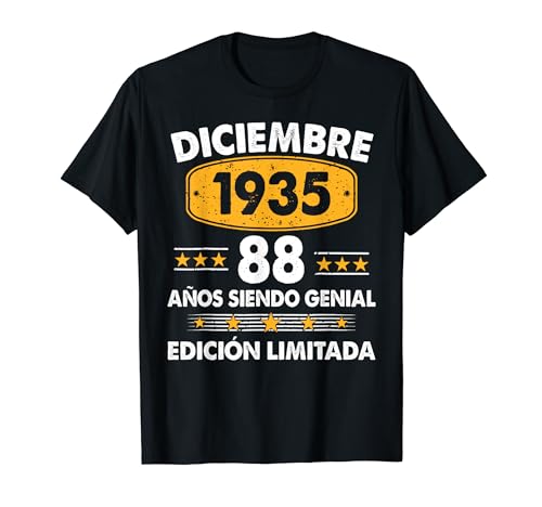 88 Años Cumpleaños Regalo Diciembre 1935 Diciembre 88 Años Camiseta